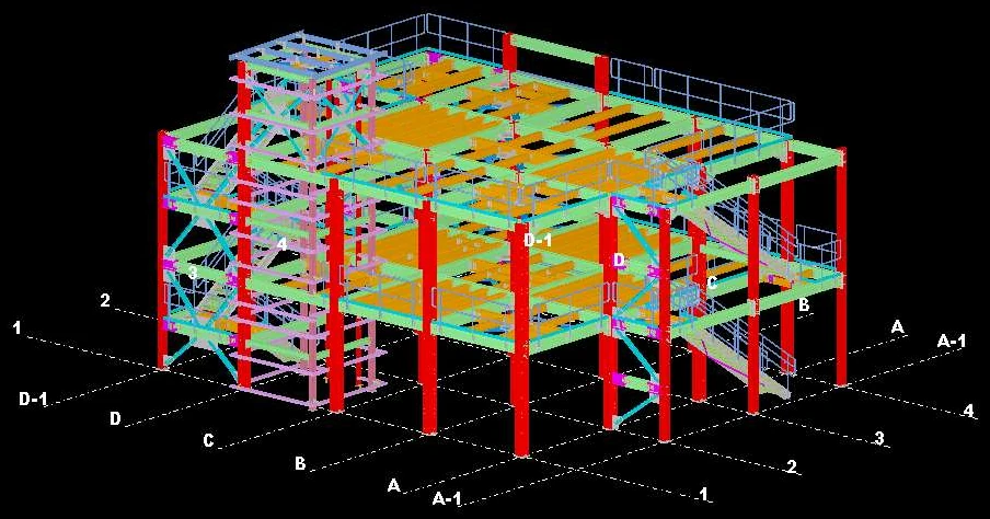 Industrial building model with grid references